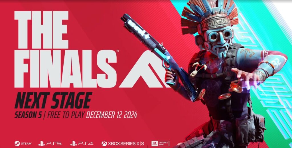 Players battling inside a collapsing arena in The Finals with explosions