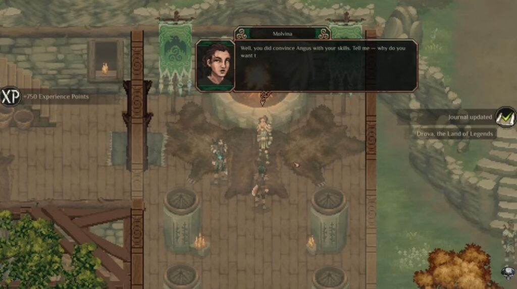 Drova Forsaken Kin gameplay screenshot showing a character exploring a dark forest area