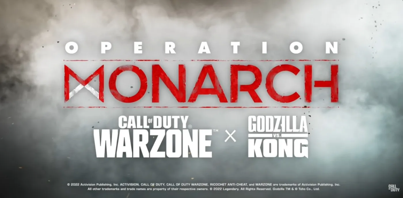 call of duty godzilla vs kong crossover event artwork showing giant monsters in warzone