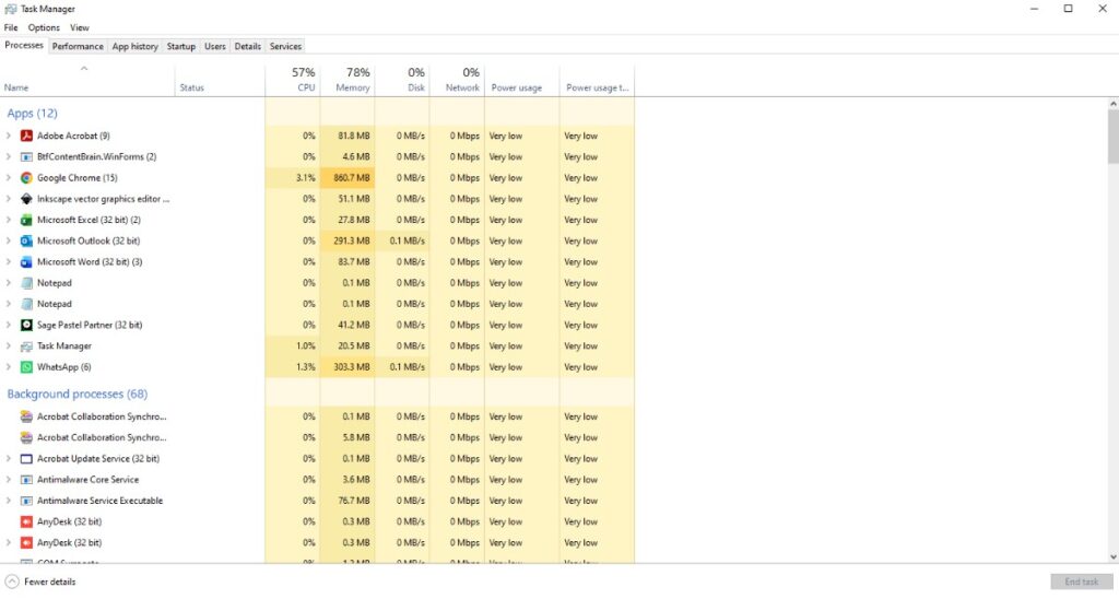Windows 11 Task Manager Processes tab showing apps using CPU and memory