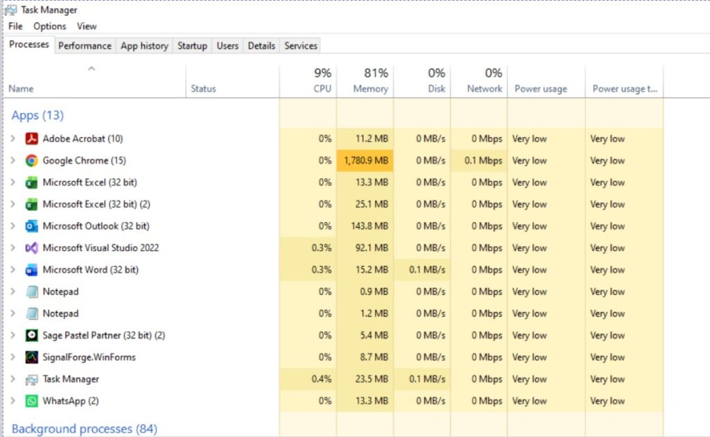 Why Is My Windows 11 PC So Slow - Windows 11 Task Manager showing CPU, memory and disk usage by process