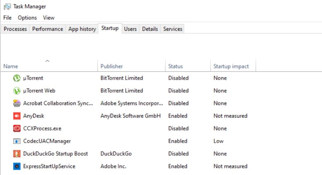 Windows 11 Task Manager Startup apps showing status and startup impact