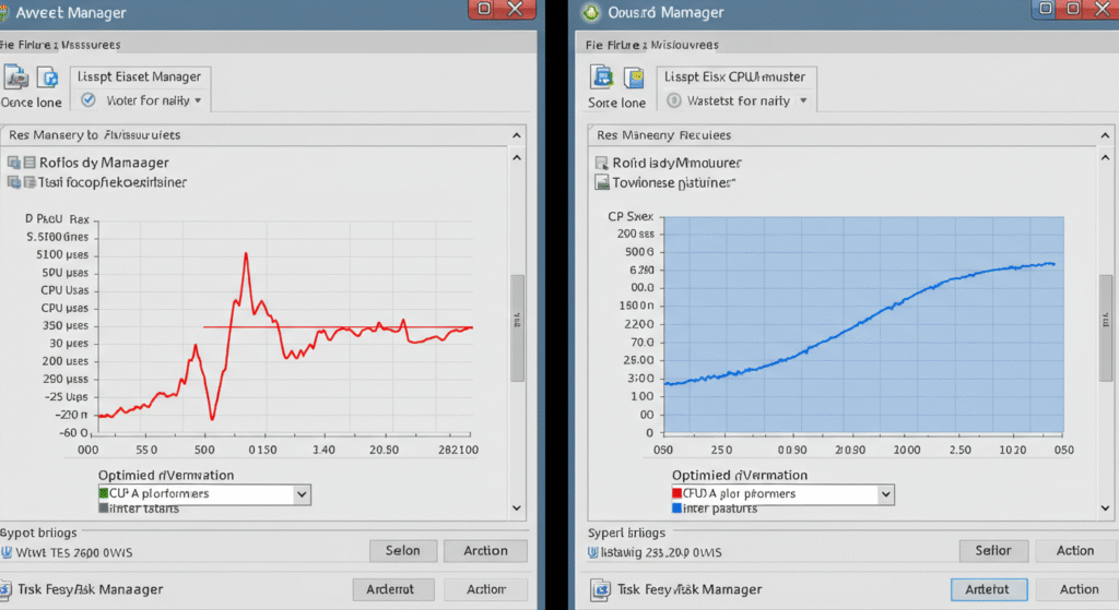 Task Manager before and after CPU optimization