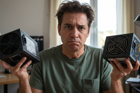 Person comparing Power Supplies for work and gaming