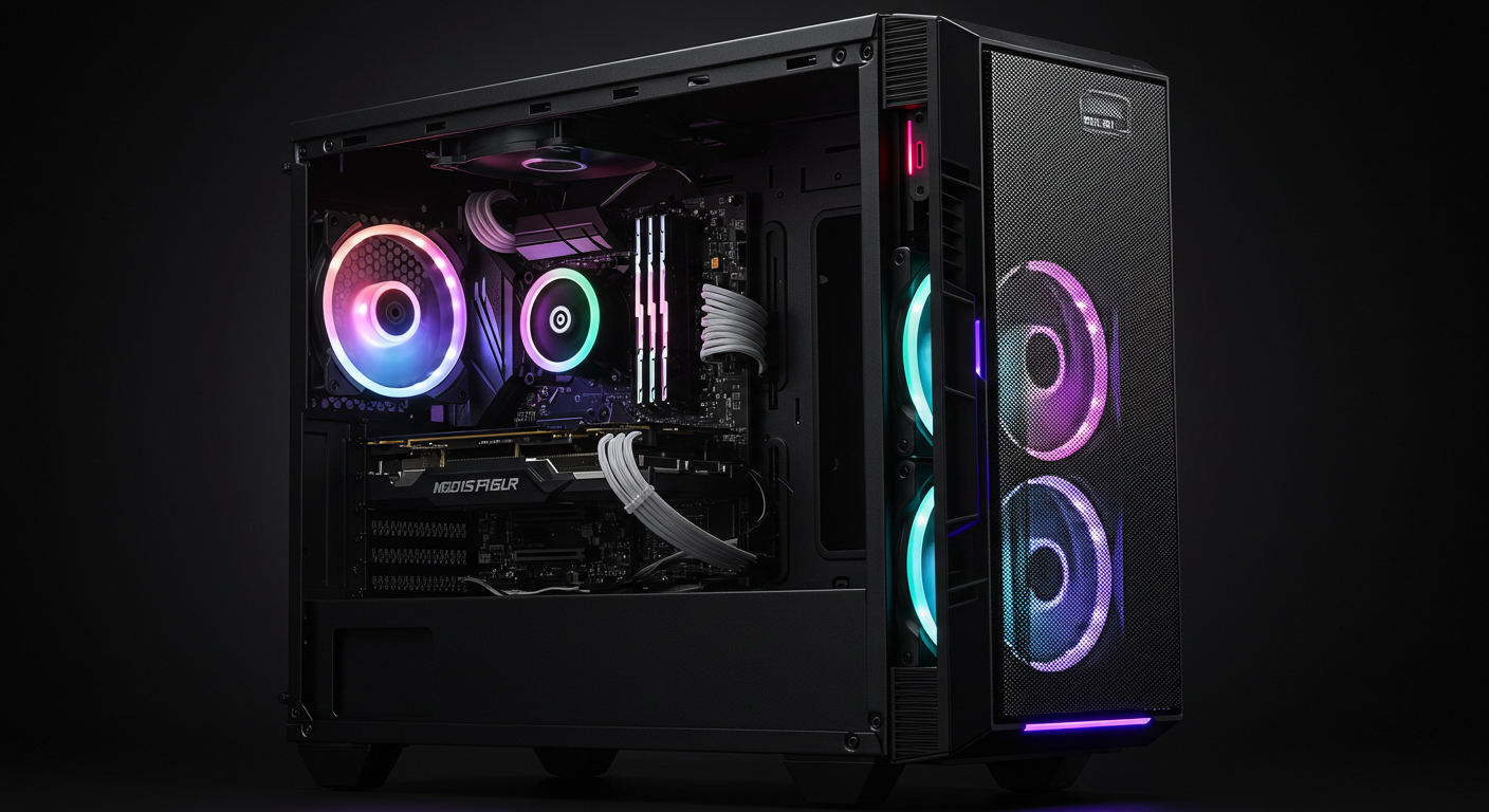 Mid-tower PC case with mesh front and internal airflow