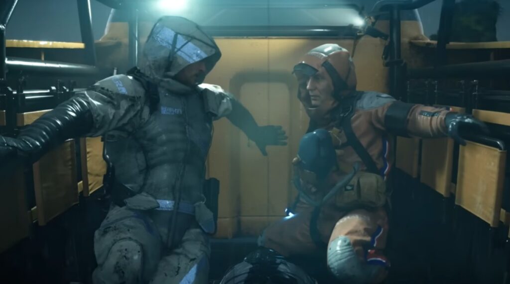 Sam Porter Bridges riding in a pickup truck with a female companion in Death Stranding 2