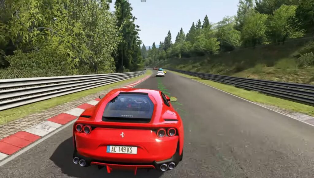 Assetto Corsa circuit racing viewed from inside the car