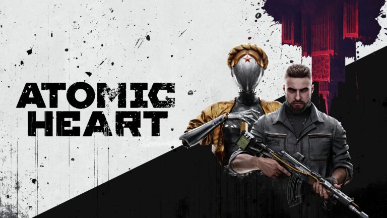 Atomic Heart review cover art with Soviet sci-fi visuals