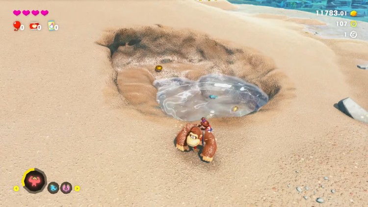 Donkey Kong Multiverse Bananza water discovery in desert sand