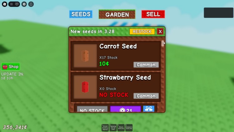 Grow A Garden Roblox Review restock interface