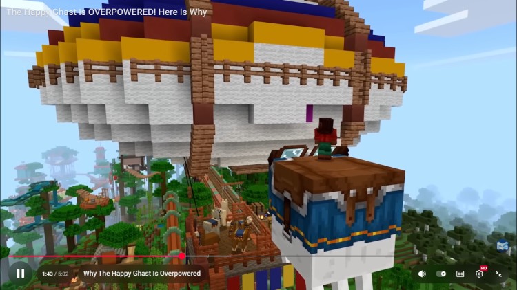 Minecraft Chase the Skies Update Ghast flying toward balloon structure