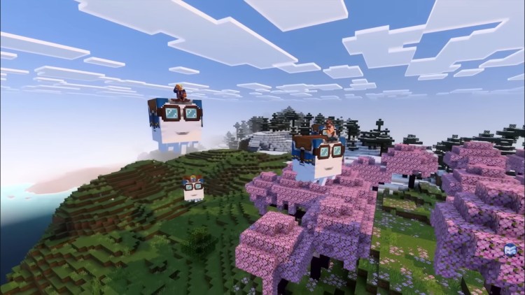Minecraft Chase the Skies Update three Ghasts flying