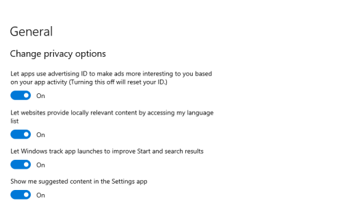 Windows 11 privacy settings screen, stop data tracking