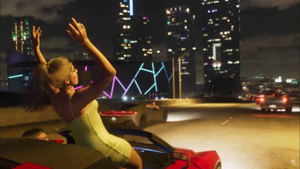 GTA VI freeway driving scene, a highlight of upcoming PC Games 2025–2026.