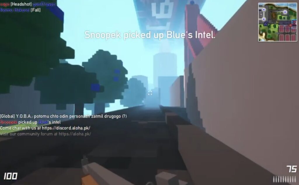 OpenSpades voxel-based FPS gameplay with pixelated style