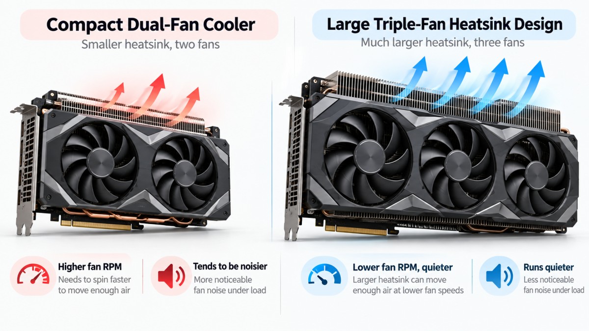 Compact and large graphics card coolers compared for a quiet gaming PC