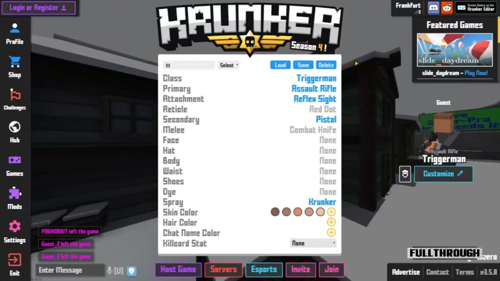 Krunker.io browser FPS main screen showing play options