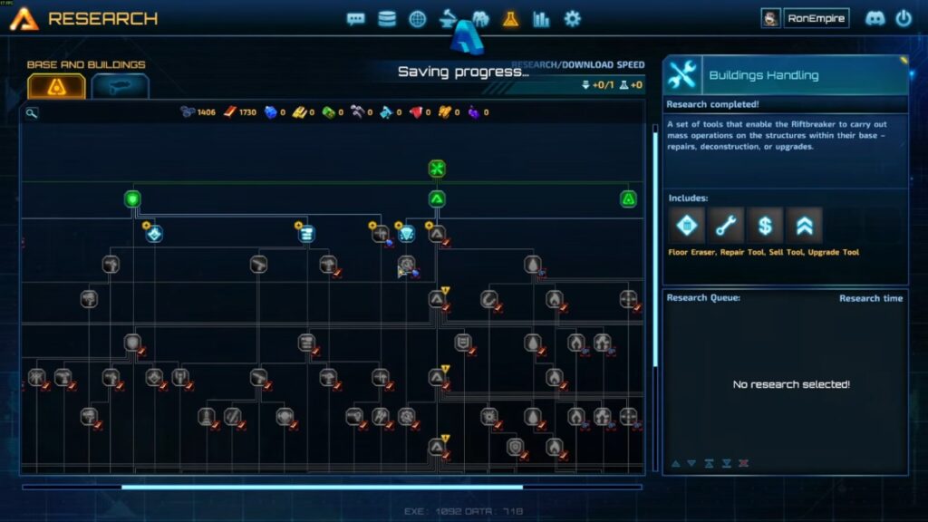 Riftbreaker 2.0 QoL Improvements - Riftbreaker 2.0 research tree search bar quality of life.