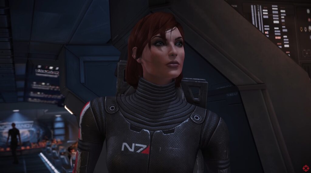 Shepard and squad in a cinematic moment from Mass Effect Legendary Edition