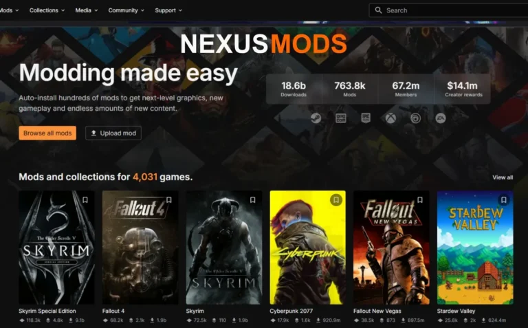 Safest PC Game Mod Sites - Nexus Mods Home Page