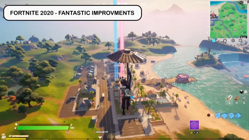 The Evolution of Fortnite seen in 2020 gameplay with players parachuting into the map