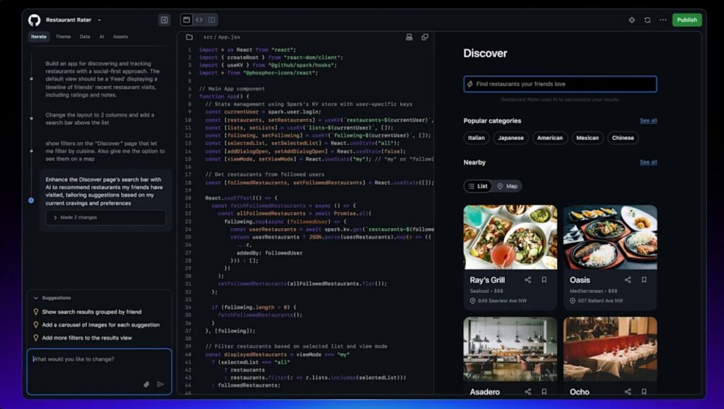 GitHub homepage with options to search repositories and software projects