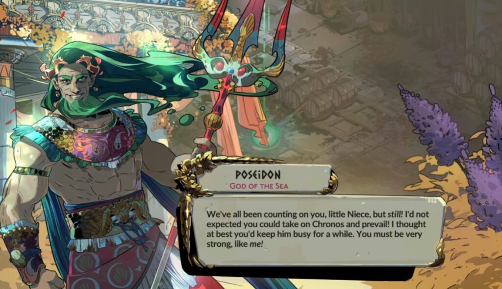 Poseidon, God of the Sea, offering boons to Melinoë in Hades II Review