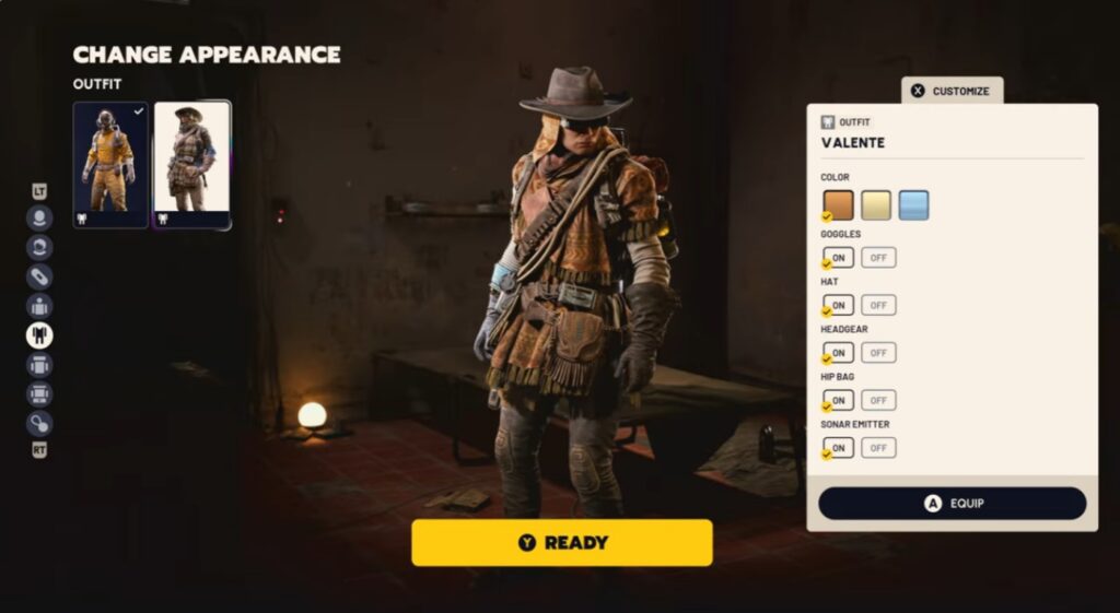 Character customisation screen in ARC Raiders where the player changes appearance, outfit and backpack