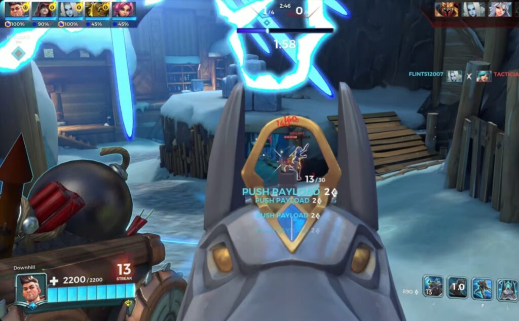 In-game Paladins action with abilities and hero combat on screen