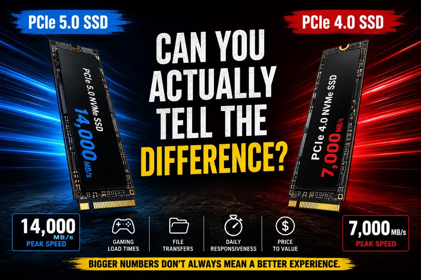 PCIe Gen4 vs Gen5 NVMe SSD comparison showing gaming performance and real-world speed differences