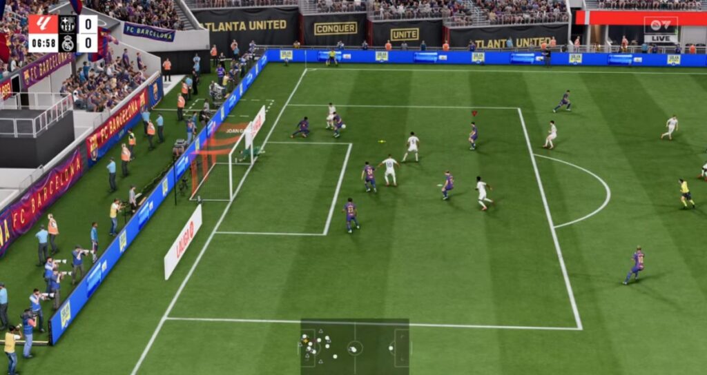 ea fc match scene showing full stadium and player ai load