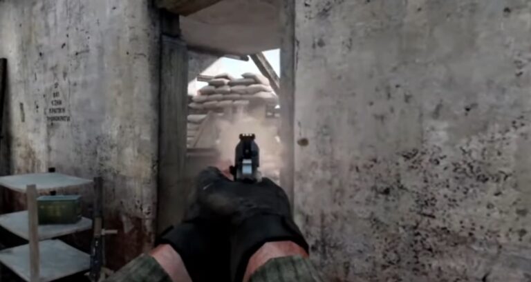 in game screenshot of a player firing a pistol in a lightweight free shooter on pc