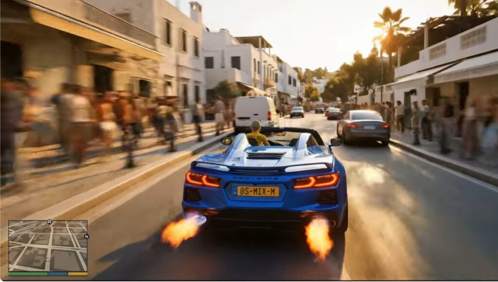 Racing through the streets in a fast Car Scene