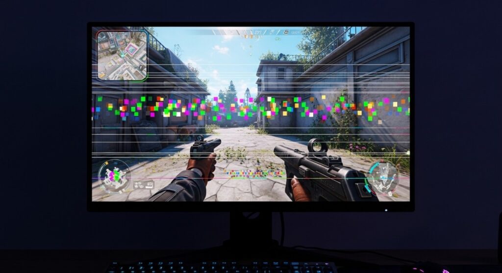 GPU artifacting with visual glitches indicating possible hardware failure