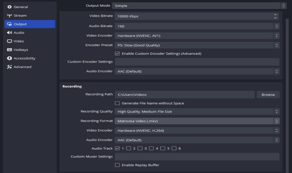 Single PC Streaming Setup - nvenc encoder settings in OBS used for single pc streaming setup