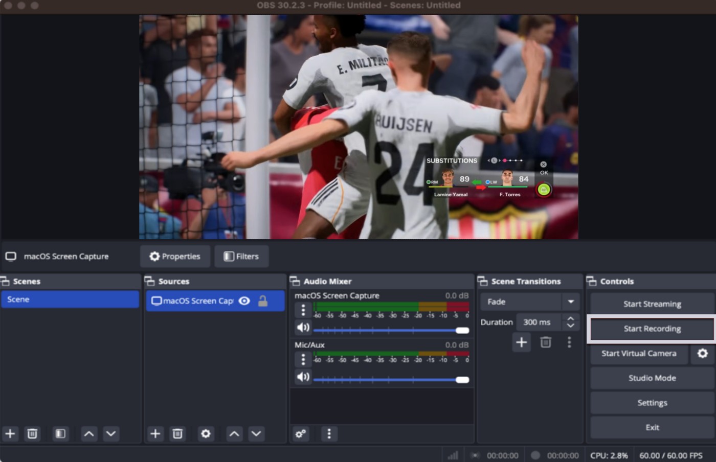 OBS Studio streaming interface showing performance stats during single PC streaming setup