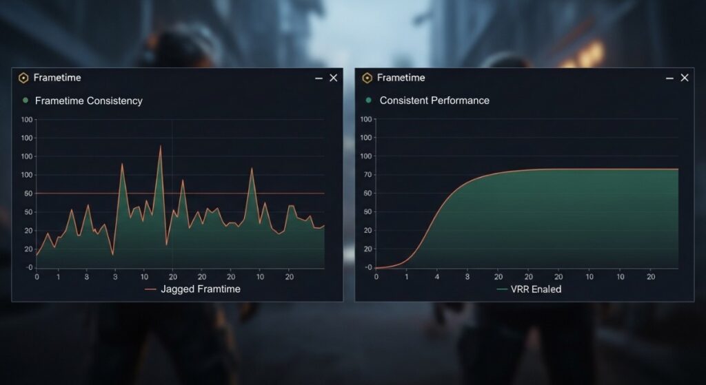 Consistent and uneven frame delivery compared on a gaming monitor