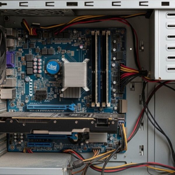 old low end pc interior showing outdated components and limited upgrade potential
