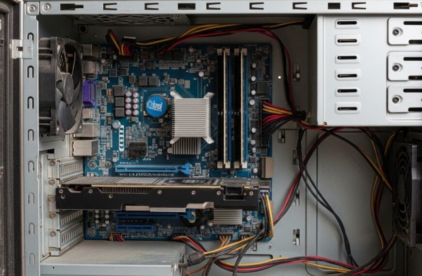 old low end pc interior showing outdated components and limited upgrade potential
