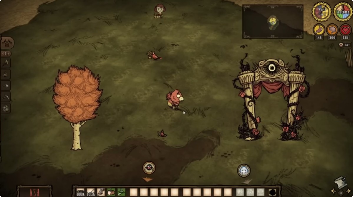 Don’t Starve Together co-op survival gameplay with players exploring a dark wilderness and gathering resources on a low-end PC