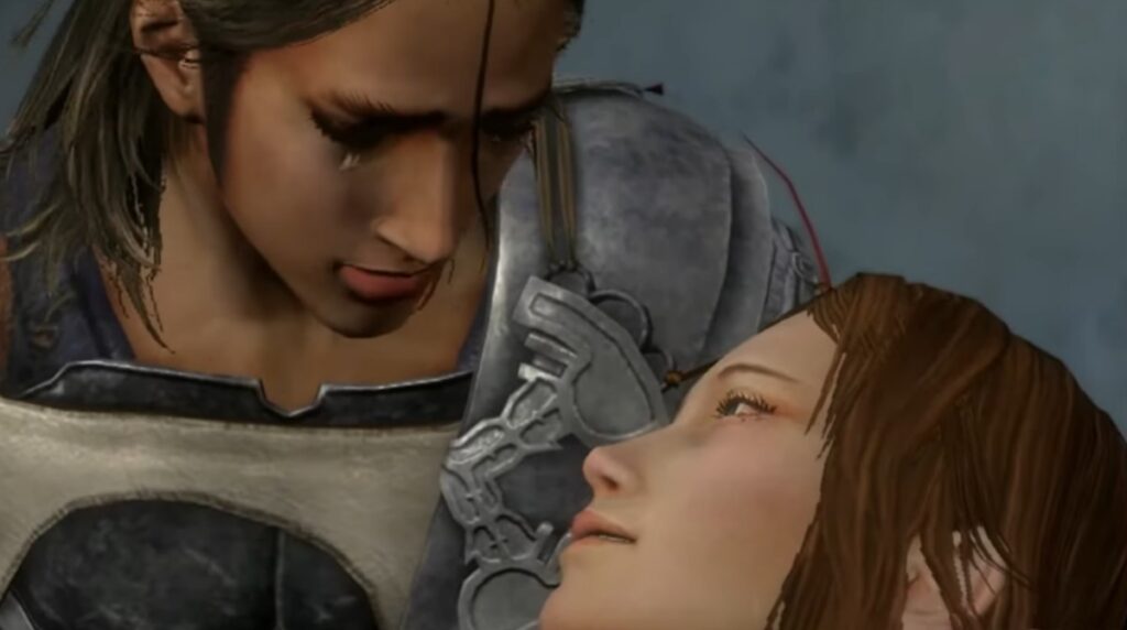 Emotional story scene from Lost Odyssey featuring characters during a dramatic moment