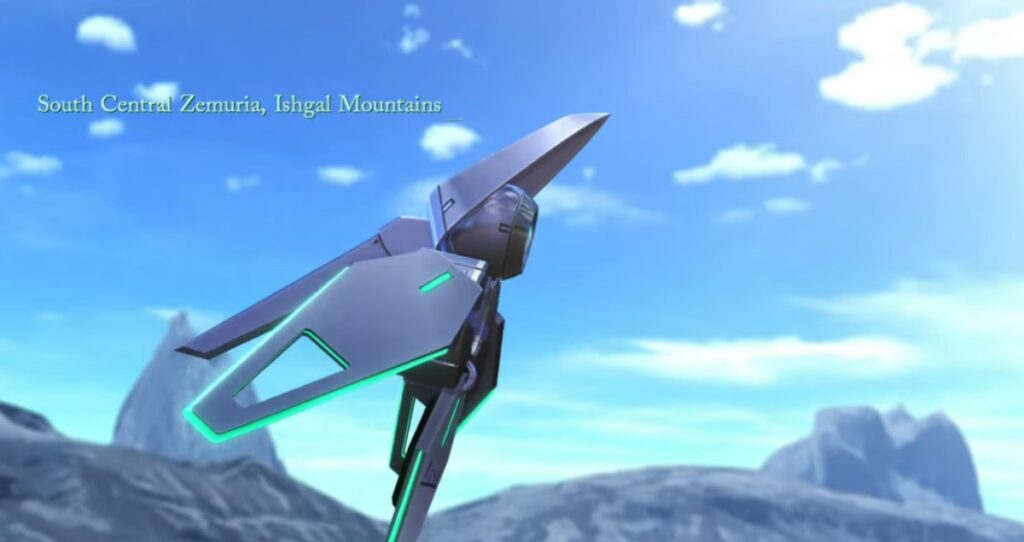 The Legend of Heroes gameplay scene with a flying robot hovering above the party