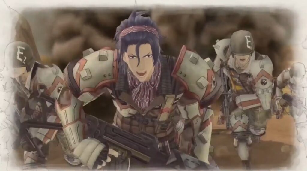Valkyria Chronicles 4 soldiers charging into battle during a tactical combat mission