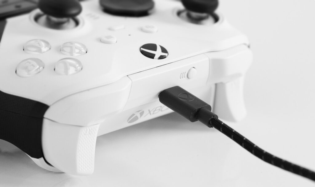 Xbox wireless controller connected to a Windows PC using Bluetooth for controller gaming.