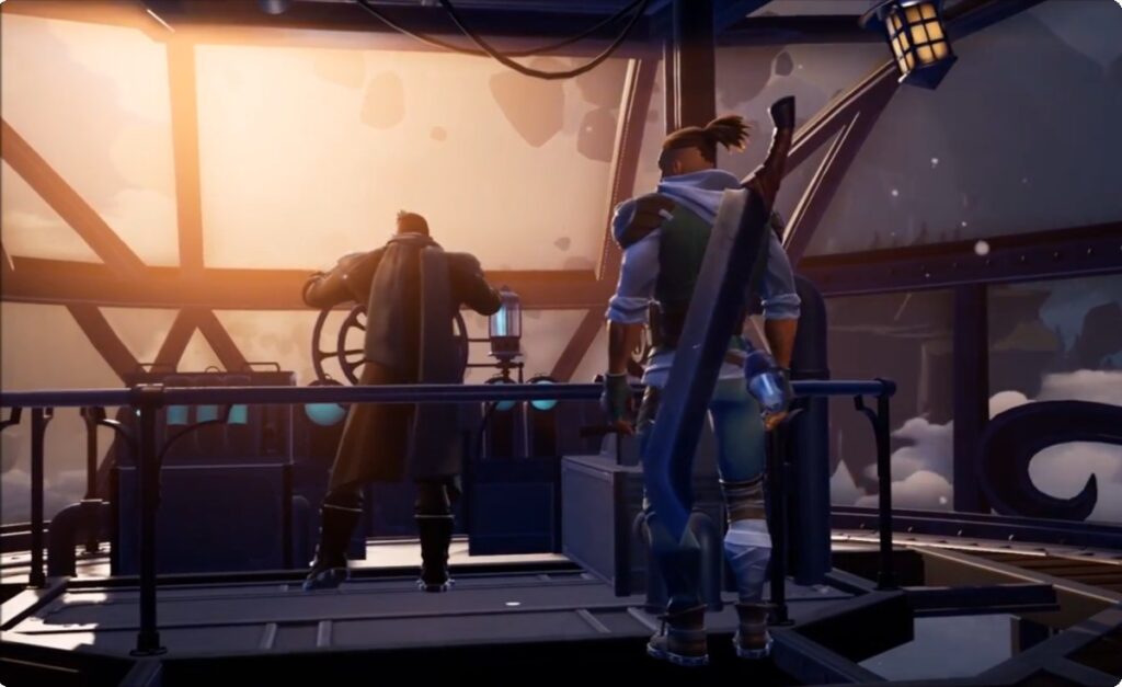 Gameplay screenshot of Dauntless showing a Slayer battling a Behemoth with native controller support on PC.