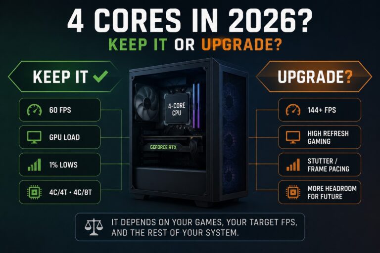 4-core CPU gaming in 2026 showing when to keep the CPU or consider upgrading