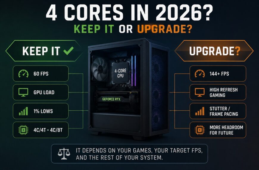 4-core CPU gaming in 2026 showing when to keep the CPU or consider upgrading