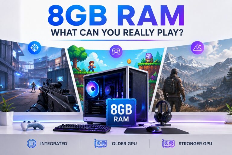 8GB RAM gaming PC showing games suited to integrated, older and stronger graphics hardware