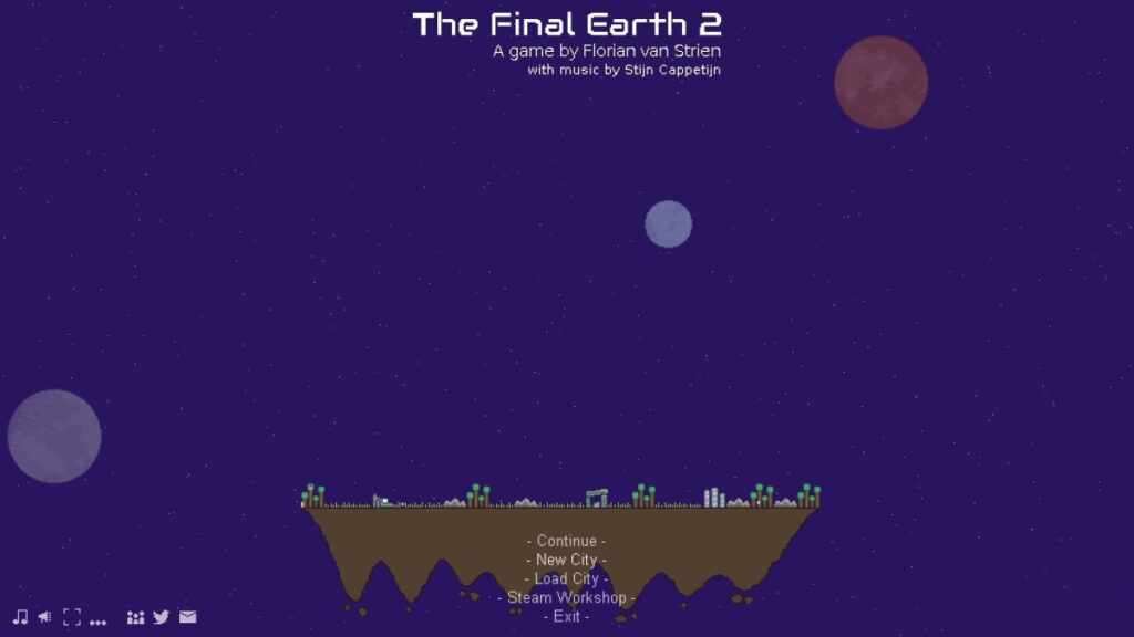 The Final Earth 2 opening screen for the lightweight vertical city-building game