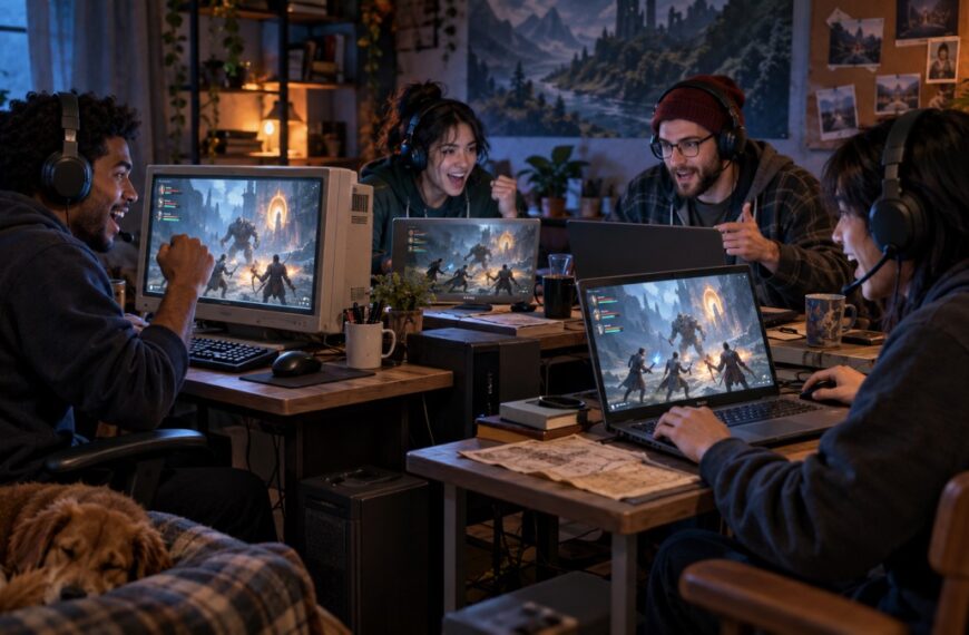 Friends playing co-op games together on low-end PCs and laptops